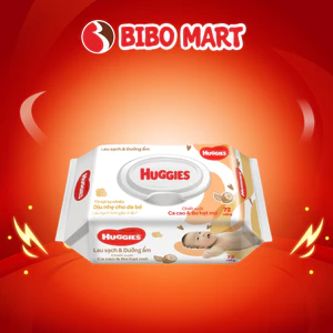 Khăn Giấy Ướt Huggies Có Mùi Dưỡng Ẩm Chiết Xuất CaCao Và Bơ Hạt Mỡ Cho Bé 72 Tờ - Bibomart