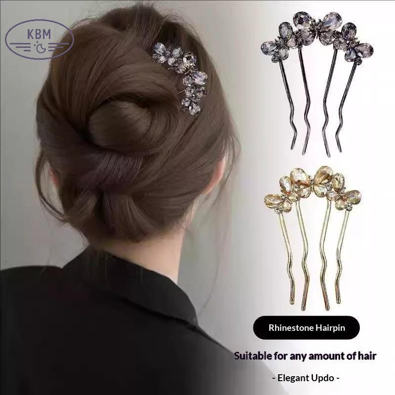 Kẹp tóc hình chữ u với ngọc trai và hoa, phù hợp cho retro bun, làm từ hợp kim - phụ kiện tóc nữ sang trọng, tiện lợi hằng ngày, quà tặng đẹp mắt