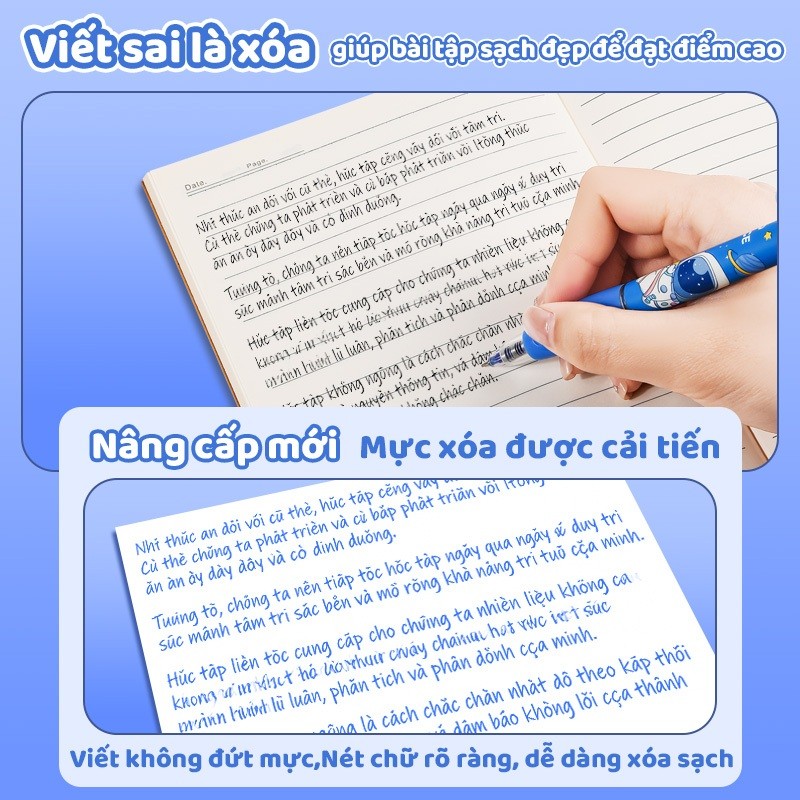 Bút mực xoá được 0.5mm – Bút gel dành cho học sinh cấp 2, mực xanh rõ nét, xoá không lem, kiểu dáng dễ thương