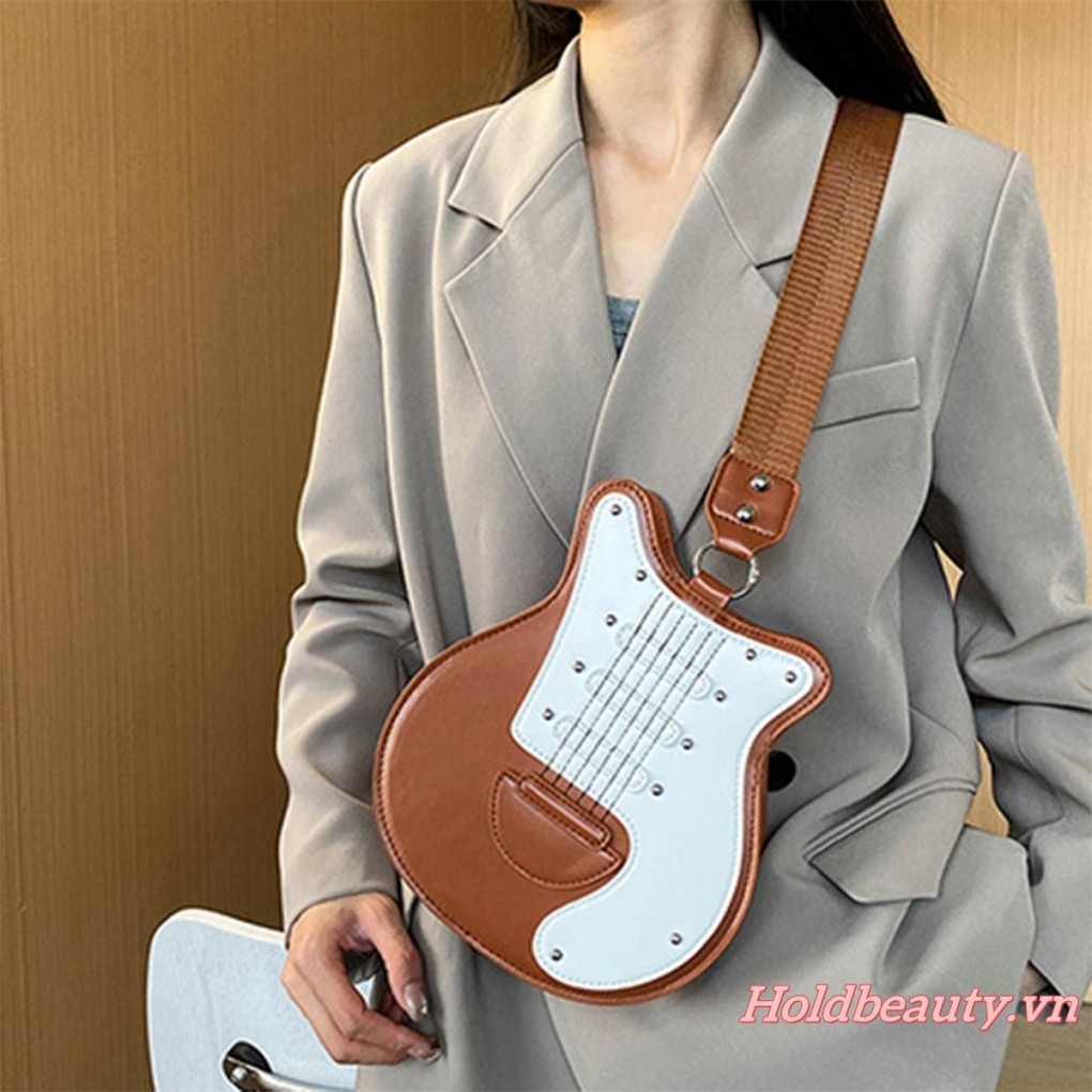 Túi đeo chéo nữ PU nhẹ Màu sắc tương phản hợp thời trang Túi đeo vai hình đàn Violin cho du lịch