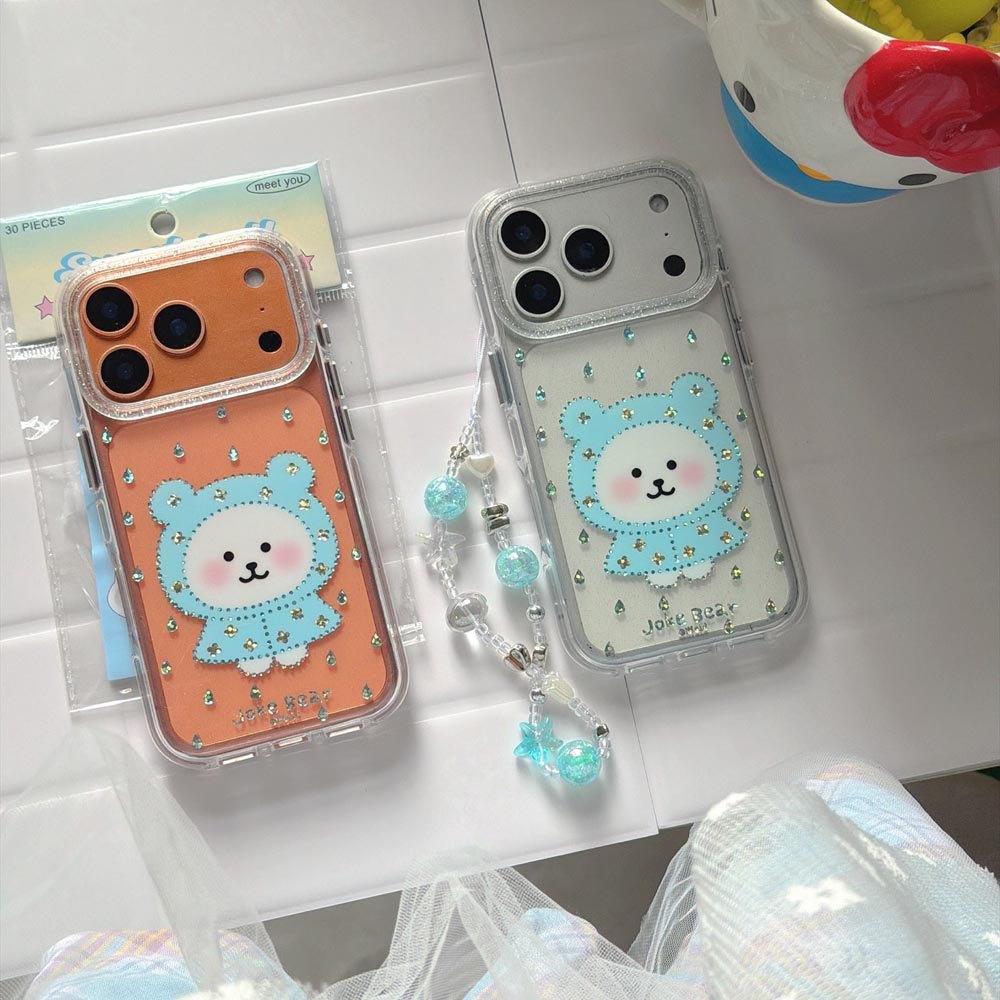 Vỏ cứng trong suốt Tương thích với iPhone 13 14 14Pro 14ProMax 15 15Pro 15ProMax 16 16Pro 16ProMax 17 17Pro 17ProMax Ốp họa tiết gấu áo mưa