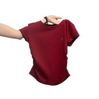 Áo Thun NữSlim-Fit Mùa Hè, Thêu Hình Trái Tim, Vai Ngắn
