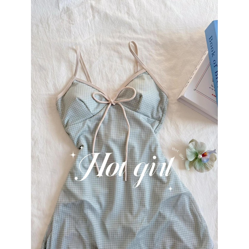 Đồ bơi một mảnh phong cách Hàn Quốc kẻ sọc tươi, mỏng thoáng mát cho mùa xuân