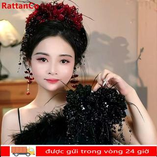 RATTANCO Kẹp Tóc Hoa Nhựa Kim Sa Lấp Lánh với Tua Rua Thanh Lịch Họa Tiết Hoa Mẫu Đơn và Hoa Cá Mập