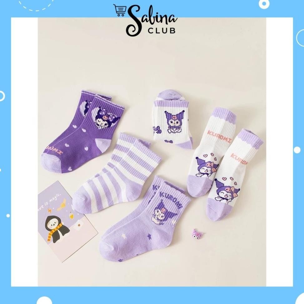 Set 5 Đôi Tất Cho Bé Gái Họa Tiết Kuromi Tím Phong Cách Hàn Siêu Hot Mẫu Mới Nhất [FREESHIP]