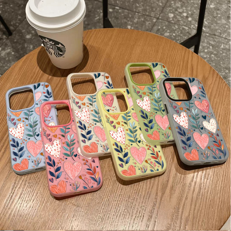 Ốp Lưng Cho iPhone 13 12 11 Pro Max XS X Trái Tim Tình Yêu Lá Mềm Màu Kẹo Vỏ Silicon