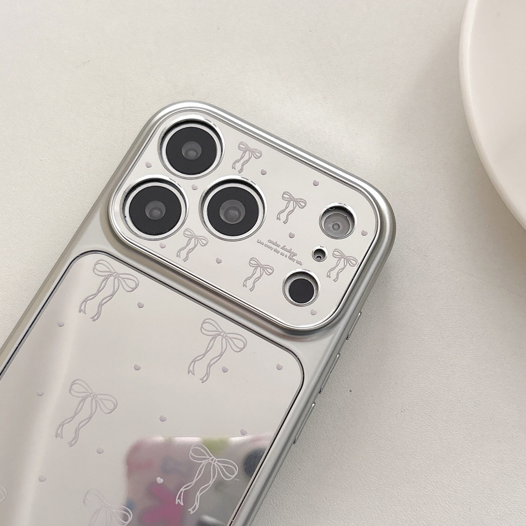 Ốp điện thoại mặt gương nơ có viền INS cho iPhone 17 Pro Max 17 16 15 14 13 Vỏ điện thoại chống rung