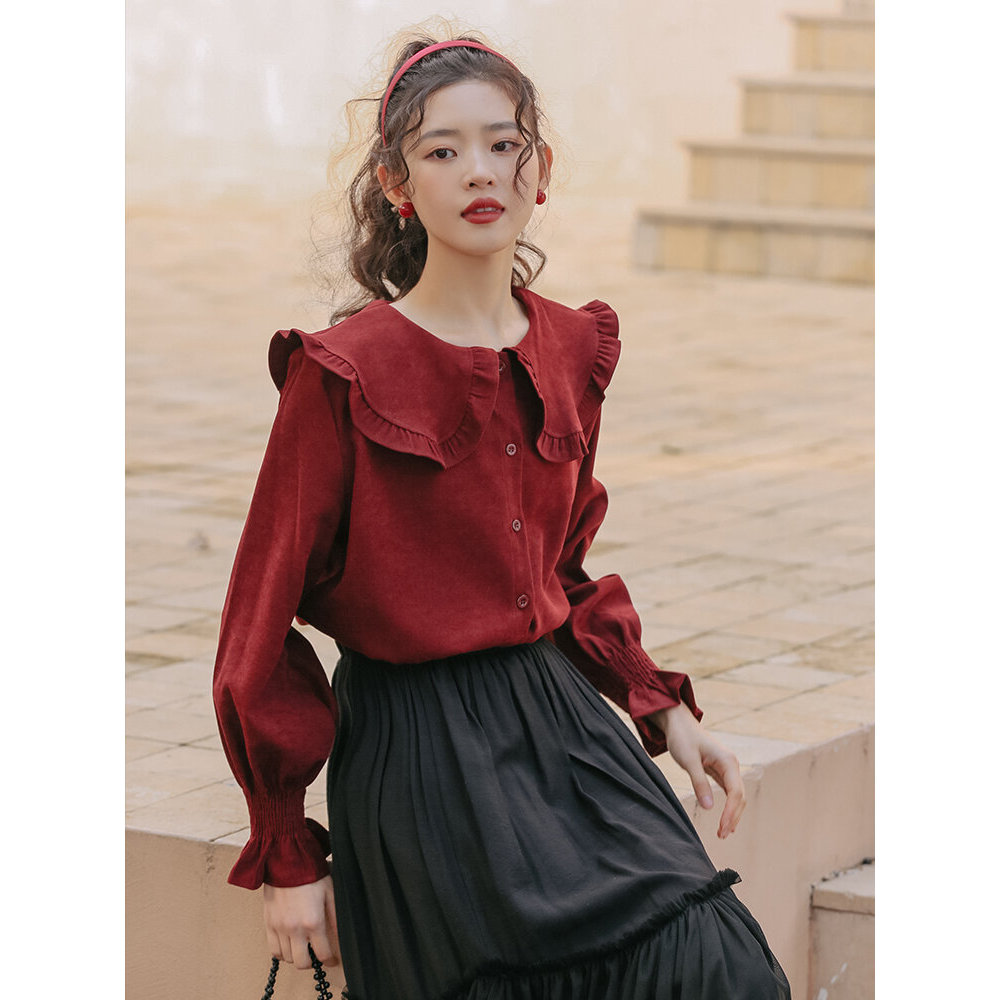 Mutu Áo Sơ Mi Nữ Retro Sang Trọng, Tay Puff, Phong Cách Pháp