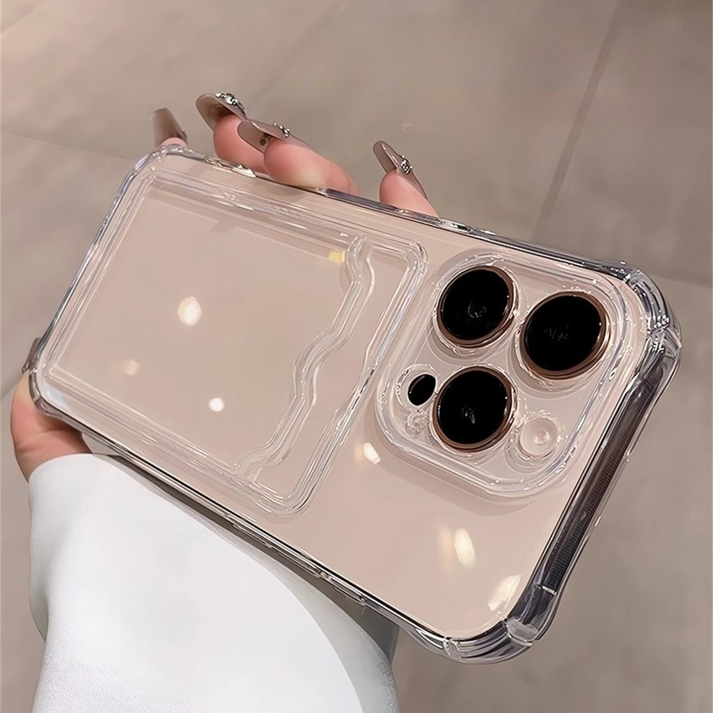 Trong Suốt Khe Cắm Thẻ Ví Ốp Lưng Điện Thoại Cho iPhone 16 Plus 12 13 14 15 Pro 17 Max Vỏ Mềm Trong Suốt Vỏ Chống Sốc