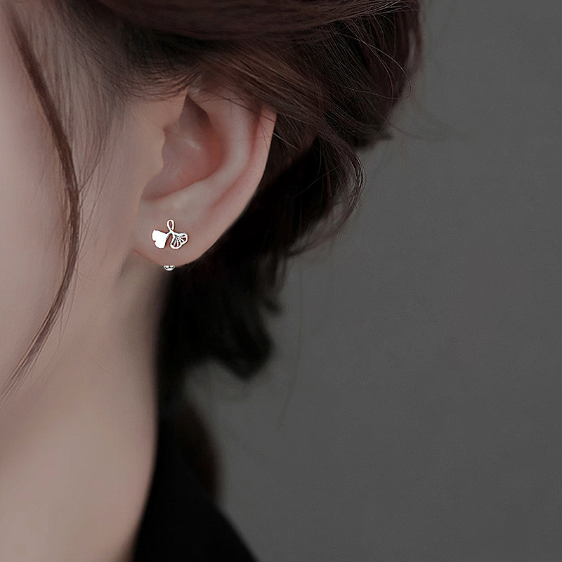 Bông tai lá bạch quả đơn giản bạc s999
