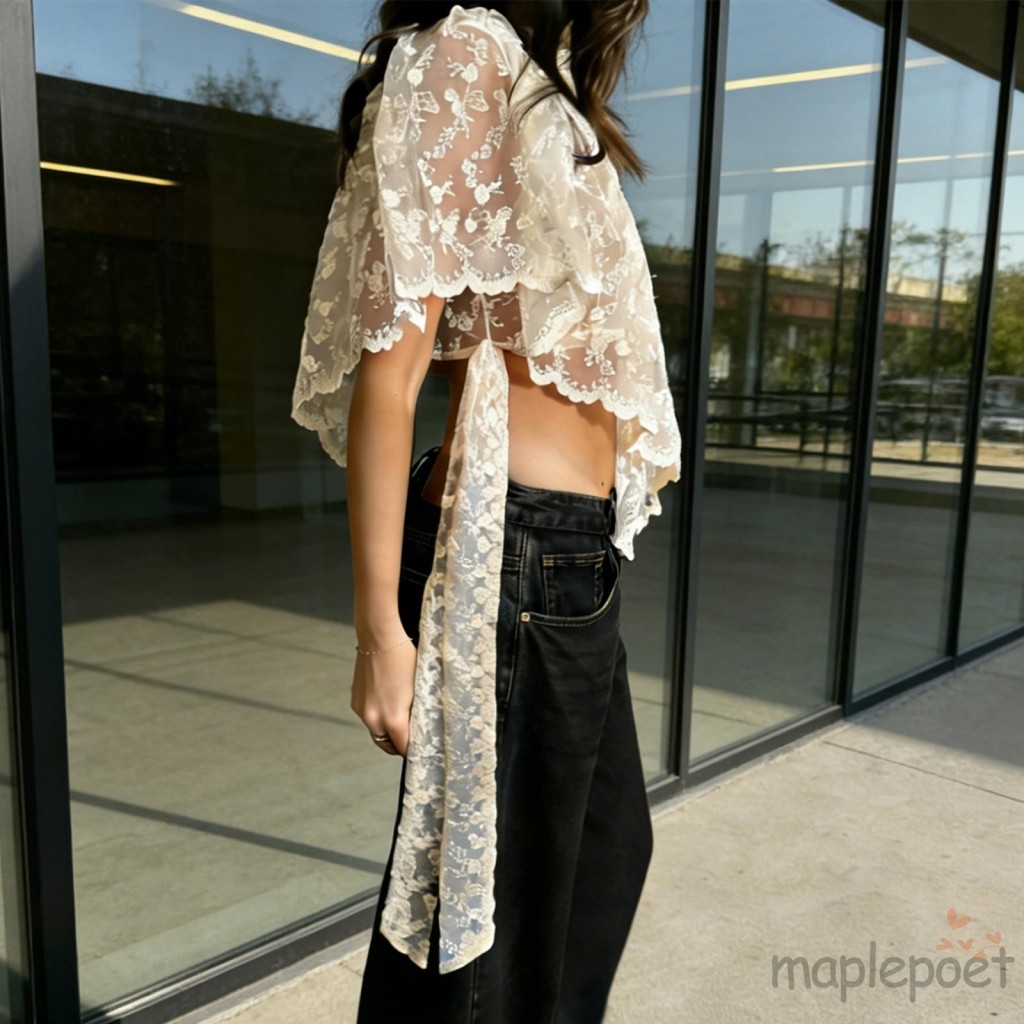 Áo Thun Nữ Mùa Hè Ren Sheer Lông Tơ, Thích Hợp Dạo Phố