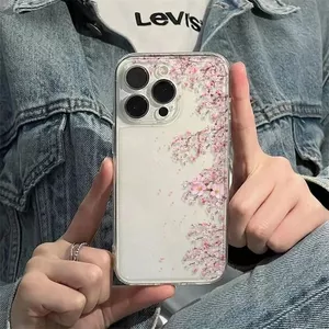 Cành anh đào phù hợp với vỏ điện thoại 16PROMAX, vỏ mềm iPhone 17, vỏ nhẹ sang