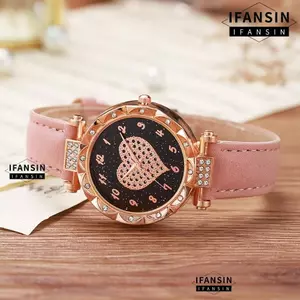 Đồng hồ điện tử FANSIN, Đồng hồ đeo tay thạch anh dây đeo bằng da hình trái tim, Đồng hồ đeo tay thông thường đơn giản thời trang dành cho nữ