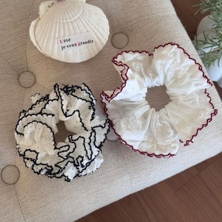 Dây buộc tóc Hululu với thiết kế mới có viền đỏ pháp ren scrunchy, tươi sáng và bóng mượt, phụ kiện hoàn hảo cho đuôi ngựa.