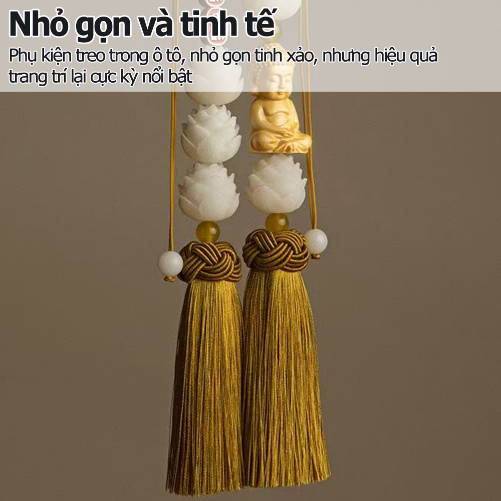 Mặt dây chuyền gương chiếu hậu ô tô gỗ hoàng dương Phật nhỏ an ninh hoa sen mặt dây chuyền trang trí xe hơi