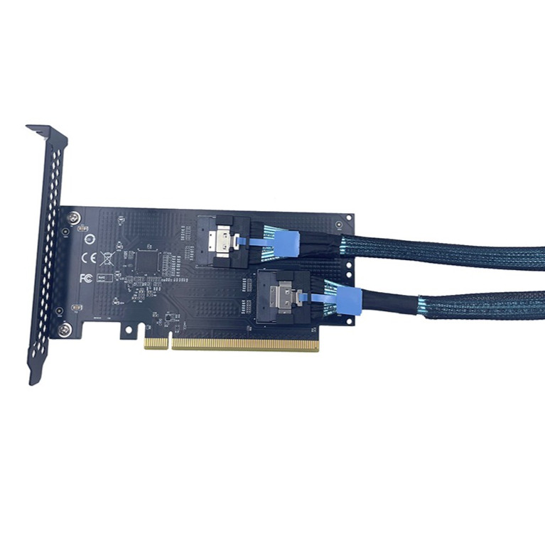 Cáp dữ liệu JMT SlimSAS SFF-8654 8i o 8i & SFF-8654 sang PCI-E 4.0 X16 Gen4 Thẻ chuyển đổi & Mặt sau Cổng hỗ trợ Chia tách