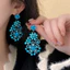 Đeo bông tai nữ nhiều lớp màu xanh kim cương giả, phù hợp làm trang sức dự tiệc