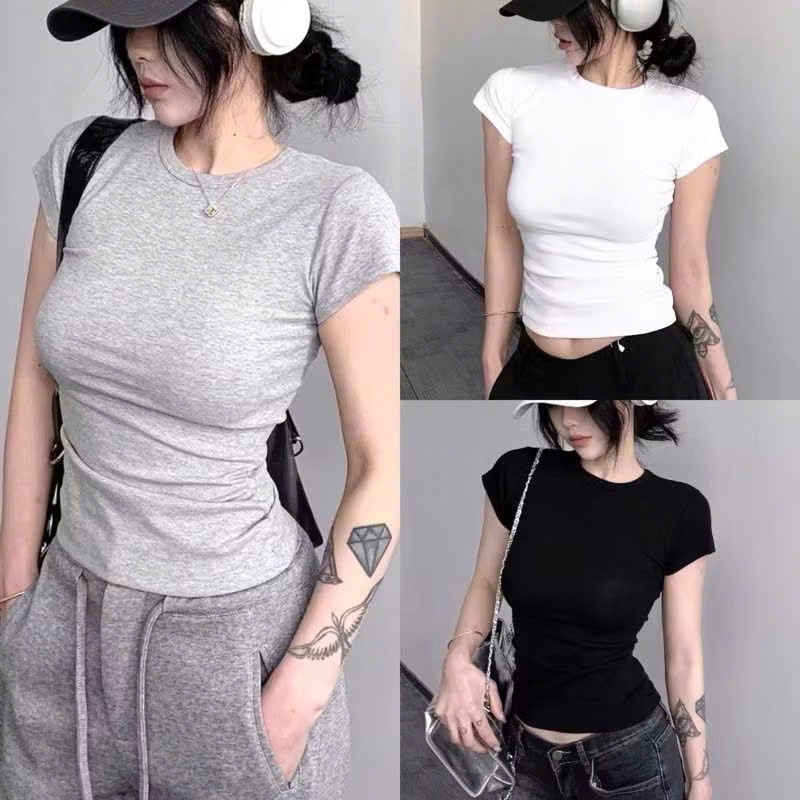 Áo thun croptop vải cotton 4 chiều form ôm mặc tôn dáng dành cho nữ freesize 40-55kg, giá rẻ kiểu dáng basic đủ màu