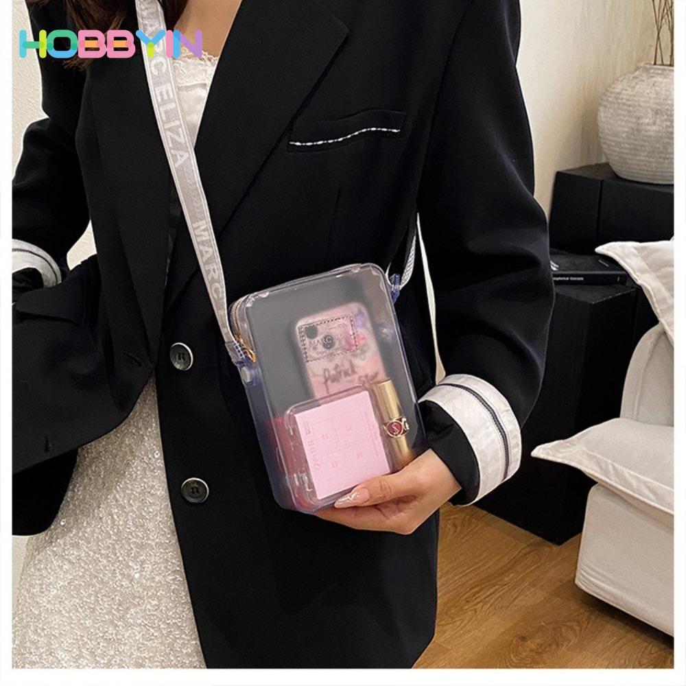 HOBBYIN Túi đeo chéo HOBBYIN, Túi nhựa PVC trong suốt, Túi đựng son môi chống thấm nước màu trơn Túi đựng điện thoại cho bé gái