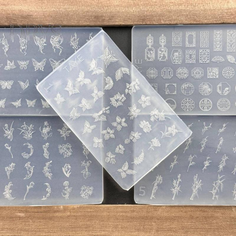 (TFT) Hoa Bướm 3D Silicone Móng Tay Nghệ Thuật Khuôn DIY Vintage Khung Hoa Thiết Kế Hoa Trong Suốt Bản Mẫu Cứu Trợ Dụng Cụ Làm Móng Tay MỚI