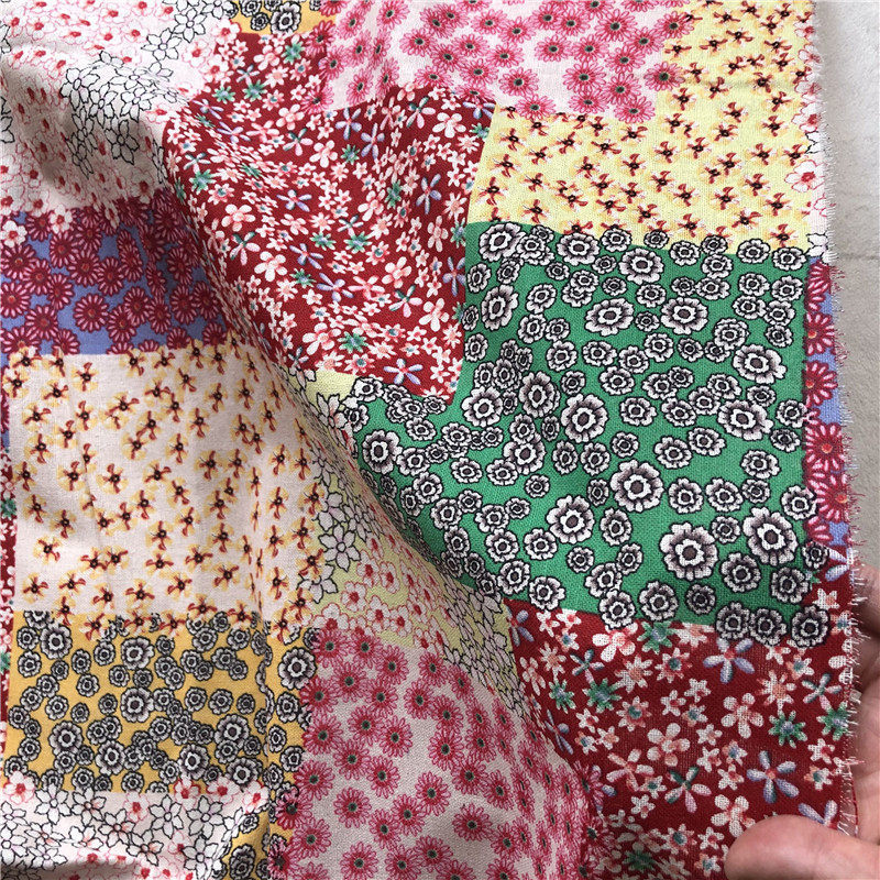 Vải Lanh Cotton Chắp Vá In Vải Hồng Xanh Nâu Nhỏ Hoa Vải Cho DIY May Đầm Quần Áo Khăn Trải Bàn Rèm 50X150cm