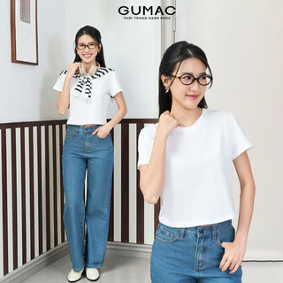 Áo thun nữ form lửng GUMAC trơn cơ bản chất liệu thun cotton thoáng mát  LATE1113
