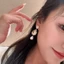 Bông tai dài zircon và ngọc trai, thiết kế tinh tế, sang trọng