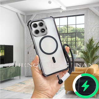 Thích hợp cho Honor X6A X6B X8 4G X6A X8A X8B X8C Vỏ điện thoại bốn góc chống rơi trong suốt mềm dây tay 0037