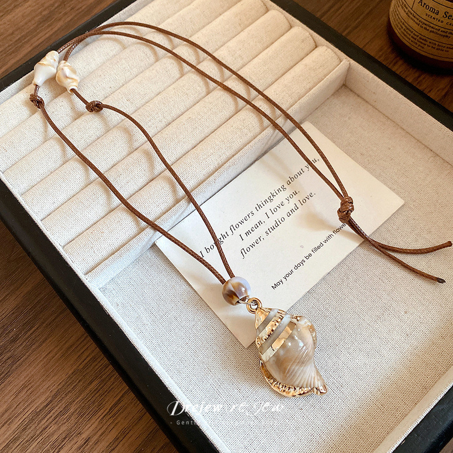 DREJEW Vòng cổ Lariat có thể điều chỉnh phong cách bãi biển đại dương dành cho nữ - Vòng cổ dây sáp vỏ sò hình sao biển, Trang sức kỳ nghỉ mùa hè Bohemian để mặc hàng ngày & du lịch