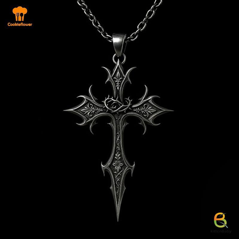 Mặt dây chuyền chữ thập cổ điển phong cách vintage gothic bạc, quà tặng Giáng sinh dành cho nữ mới