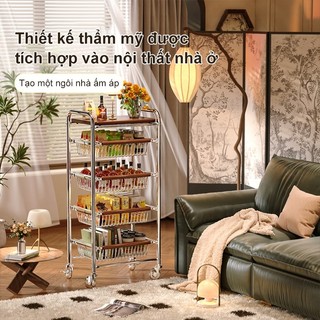 Kệ xe đẩy inox Bảng mặt màu gỗ gụ Xe đẩy Spa nhiều tầng dung tích lớn bánh xe Kệ để đồ đa năng dễ lắp đặt