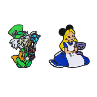 2 Cái / bộ Huy Hiệu Kim Loại Dễ Thương Của Nhân Vật Từ Alice in Wonderland Alice & Mad Hatter Hợp Kim Trâm Cài