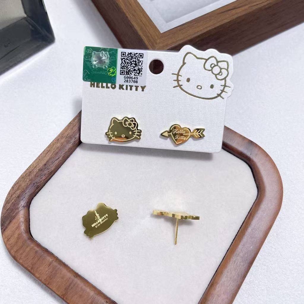 Bông tai hoạt hình vàng tinh tế Hello Kitty