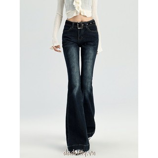 DADUlily | DaDuHey. New Women's Jeans Dark Blue Micro Flared Trousers Retro Slim Pants Easy to Match 9102