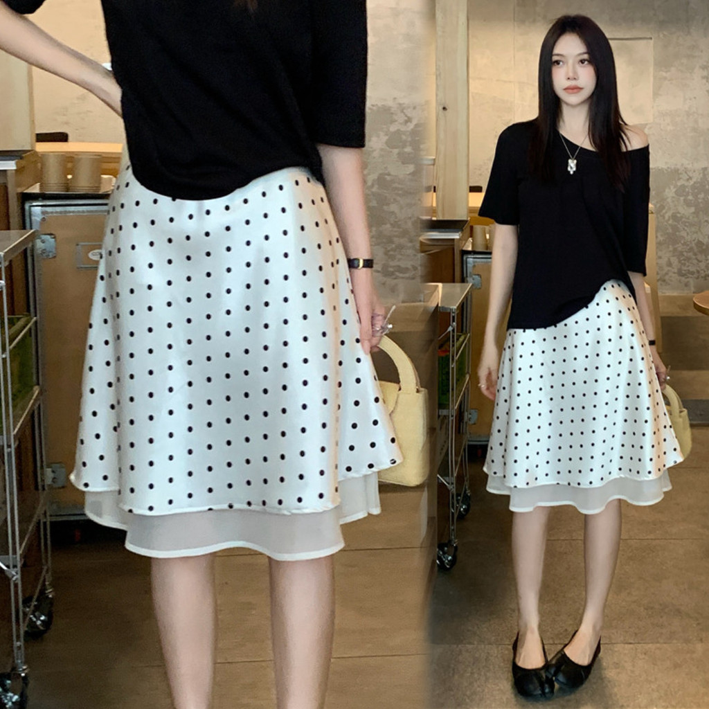 SUXI Váy midi chữ A chấm bi mềm mại dành cho nữ mùa hè 260331