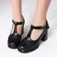 VNTMLH34-43 Kích Thước Lớn Retro Khắc Rỗng Mũi Tròn Dày Gót Giày T-Buckle Dây Đeo Sau Dây Thời Trang Phù Hợp Với Mary Jane Giày