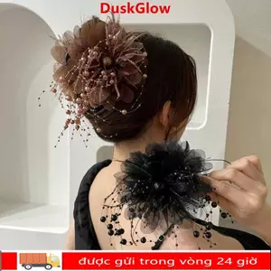 DUSKGLOW Nắm Kẹp Tóc Thời Trang với Tua Rua và Nơ Nhựa Phong Cách Hoa Mẫu Đơn