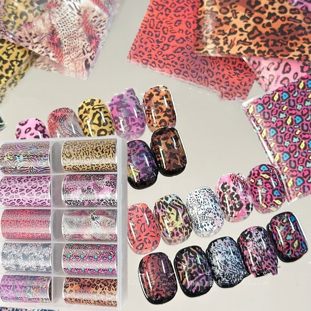 Lá móng tay NKSFX, miếng dán in da báo đen hiệu ứng sequin, thiết kế ren họa tiết sọc nghệ thuật dán trang trí