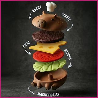 Đế Lót Ly Cho Bàn Cà Phê Từ Tính Có Thể Xếp Chồng Dễ Thương Ngộ nghĩnh Capybara Hamburger Thiết Kế Thảm Coaster Bộ Cho Nhà Bếp shopidaevn