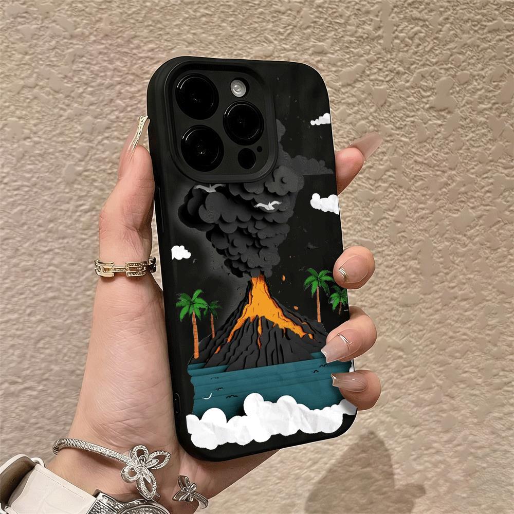 Núi lửa phù hợp với iphone 17/16/12/13 nếp gấp 3 chiều 11/15promax vỏ điện thoại