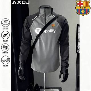 New Barcelona Soccer Uniform Spring and Autumn Outdoor Half Long-Sleeve Zipper Fitness Training Track and Field Running Sportswear PQpY