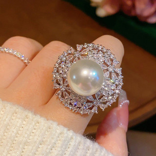 Nhẫn nữ điều chỉnh được, đính kim cương và vỏ hạt mở phong cách châu âu mỹ