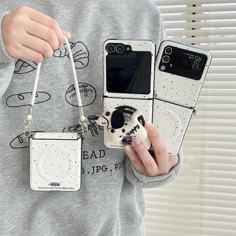 Ốp điện thoại từ tính mực phun nước nền màu trắng Thích hợp cho Samsung Galaxy ZFlip7 zflip6 Vỏ cứng gấp dây buộc cho Z Flip 7 6 5 4 5G PuraX N3Flip MixFlip 2 Vỏ bảo vệ
