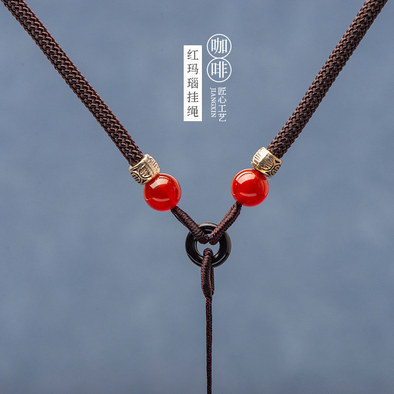 Vòng cổ mã não hổ phách đơn giản, mặt đá tự nhiên, handmade