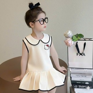 Váy Bé Gái Thêu Hình Hello Kitty Phối Viền cho bé từ 9-25kg