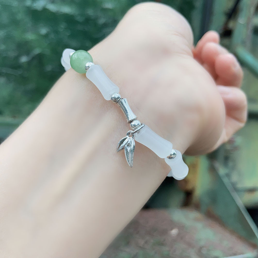 [Hộp quà] Phong cách Trung Quốc mới Vòng tay tre phong cách Trung Quốc Khóa an toàn Vòng tay đính cườm Thiết kế thích hợp Vòng tay chuyển cổ điển