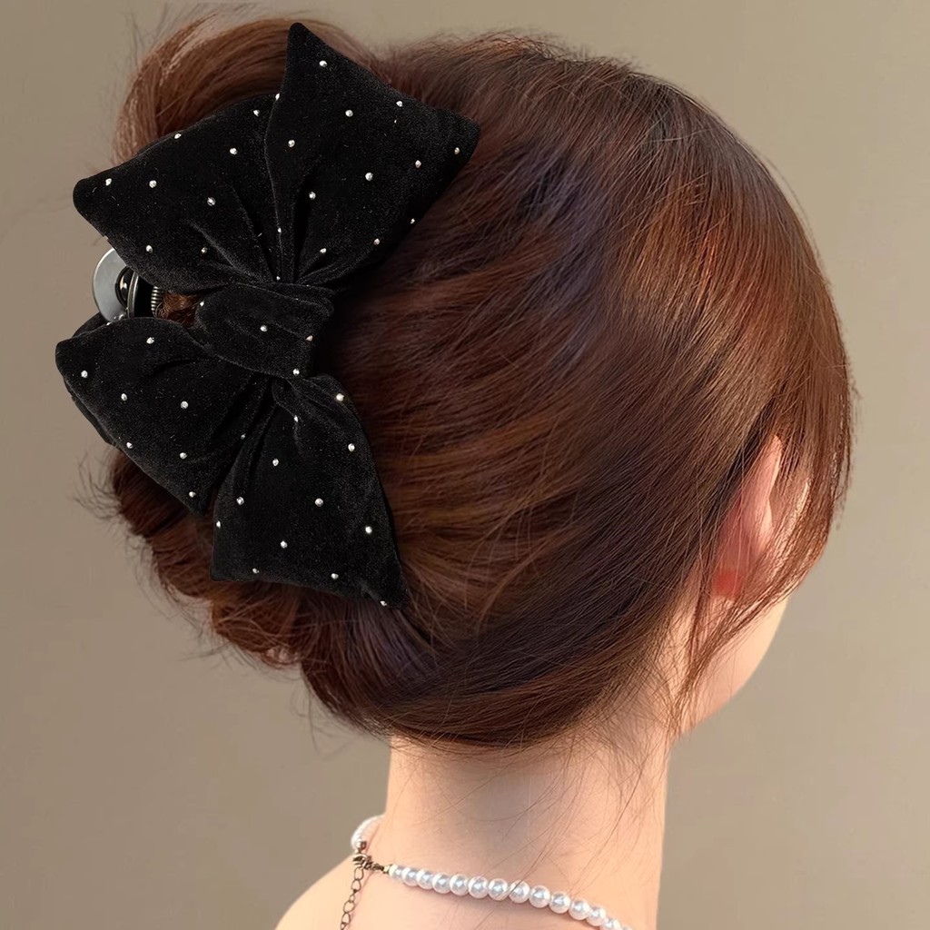 Retro Nhung Nơ Kẹp Tóc Nữ Cá Mập Kẹp
