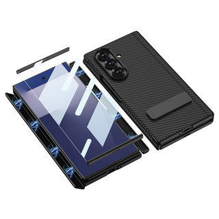 Dual Hai Bản Lề Đứng Da Gấp Funda Cho Samsung Galaxy Z TriFold Chân Đế Xoay Được