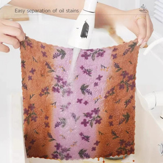 5 / 10 Chiếc Chuyên Dụng In Hình Lông Cừu San Hô Đĩa Vải Dày Chống Dầu Khăn Nhà Bếp Thấm Hút