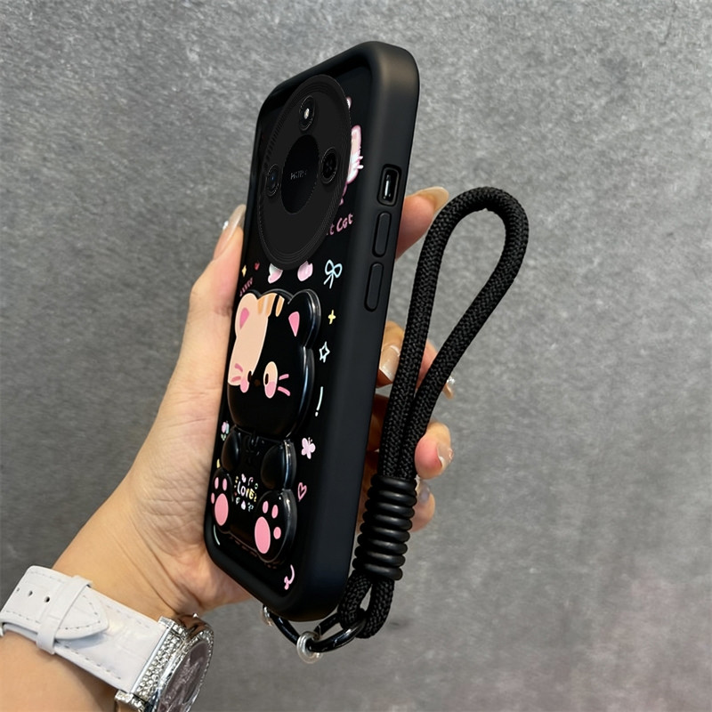 Ốp điện thoại 3 trong 1 honor X9C 5G X9A X9B X9D X9 X9C SMART 5G Vỏ mềm thiết kế mới thẩm mỹ gương trang điểm mèo dễ thương có giá đỡ & dây buộc cho bé gái JTDTMZJ01